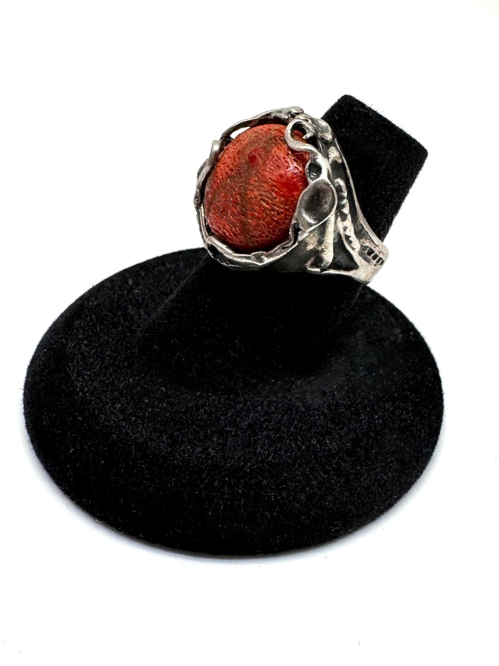 Sterling Silver and Sponge Coral Artisan Statement Ring Size 6 1/2